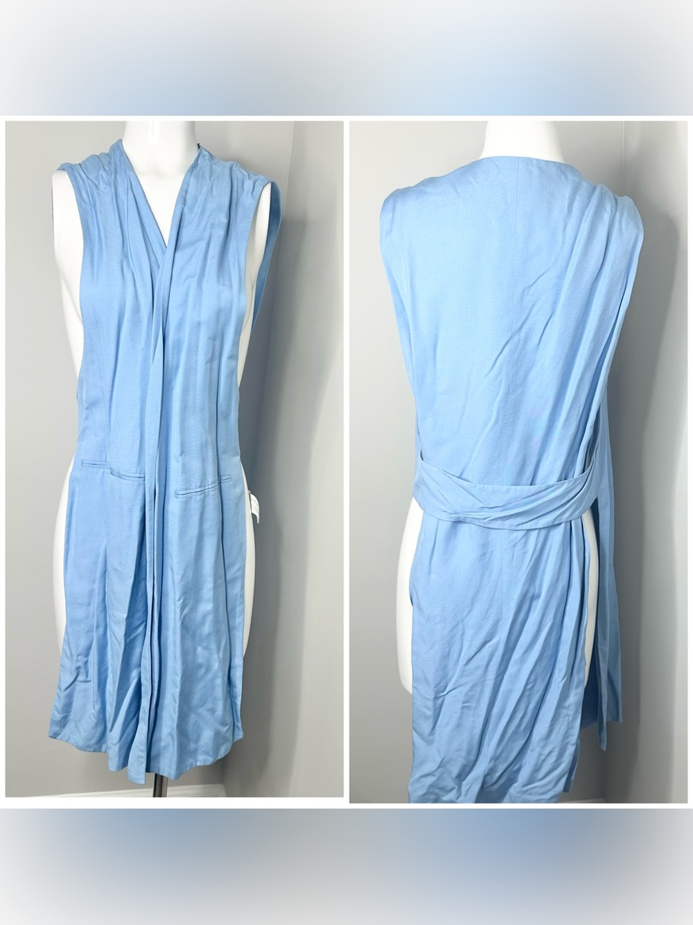 Zara Light Blue Sleeveless Wrap-Style Vest- nwt- small